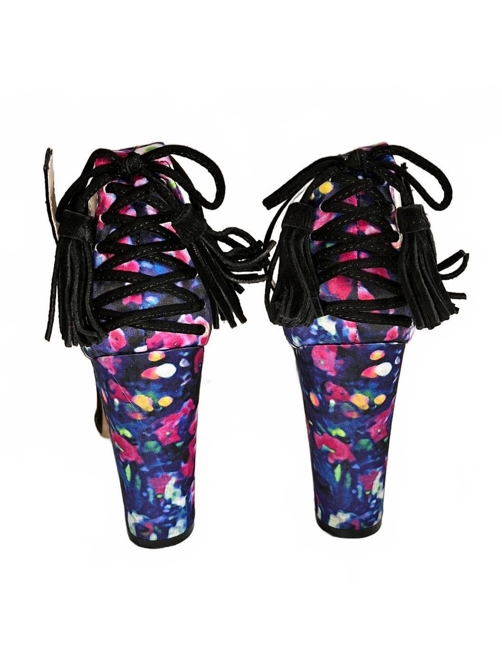 Betsey Johnson Rallo Floral Print Lace Up Block Heel Sandals Size 9 - Picture 2 of 6